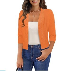 Cozy Orange Open Front Cardigan Sweater by Gonamee